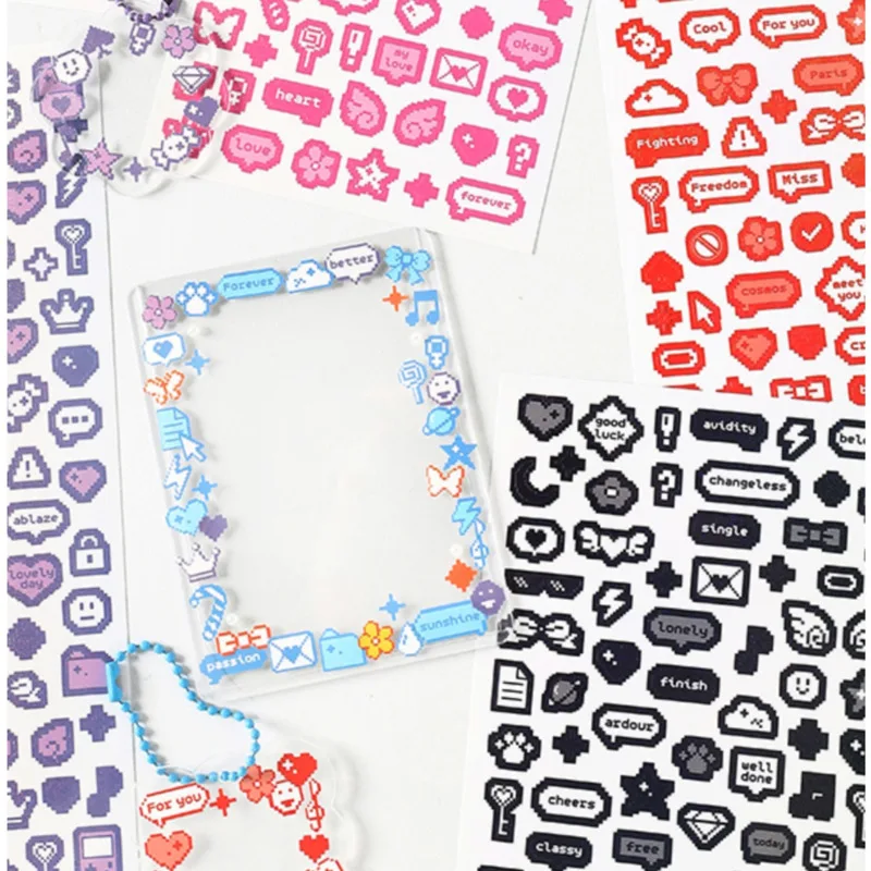 1Pc Cartoon Pixel Style Laser Waterproof Sticker Korean Hand Ledger DIY Sticker Cute Decal Guka Material Collage Journal Planner