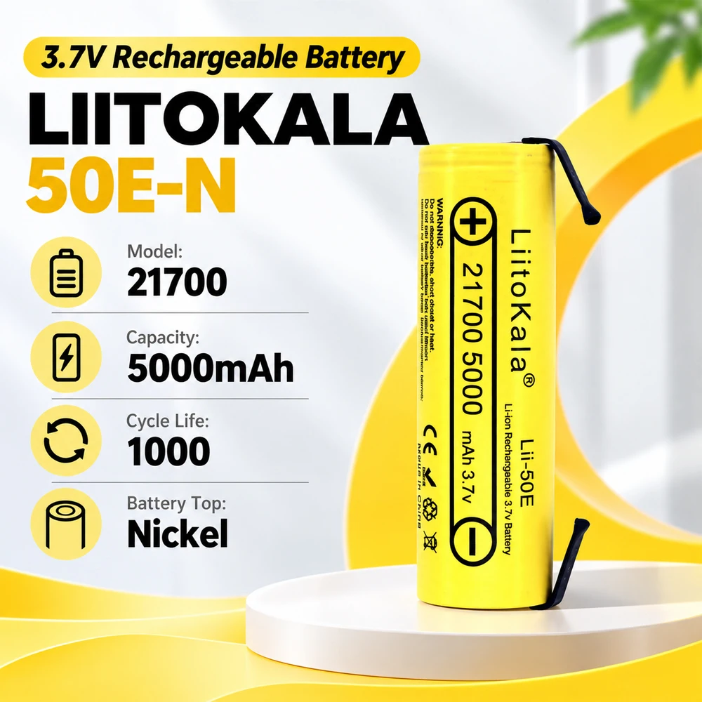 LiitoKala 21700 5000mAh 3.7V Batteria 40A Lii-50E-N Protected Nickel Rechargeable Li-ion Tools Battery +DIY Nicke High Capacity