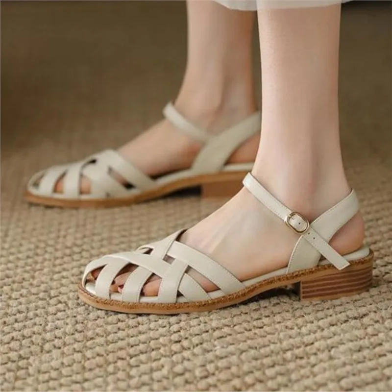 New summer autumn sandals women\'s low heel elegant temperament retro Roman sandals  sandálias femininas C591