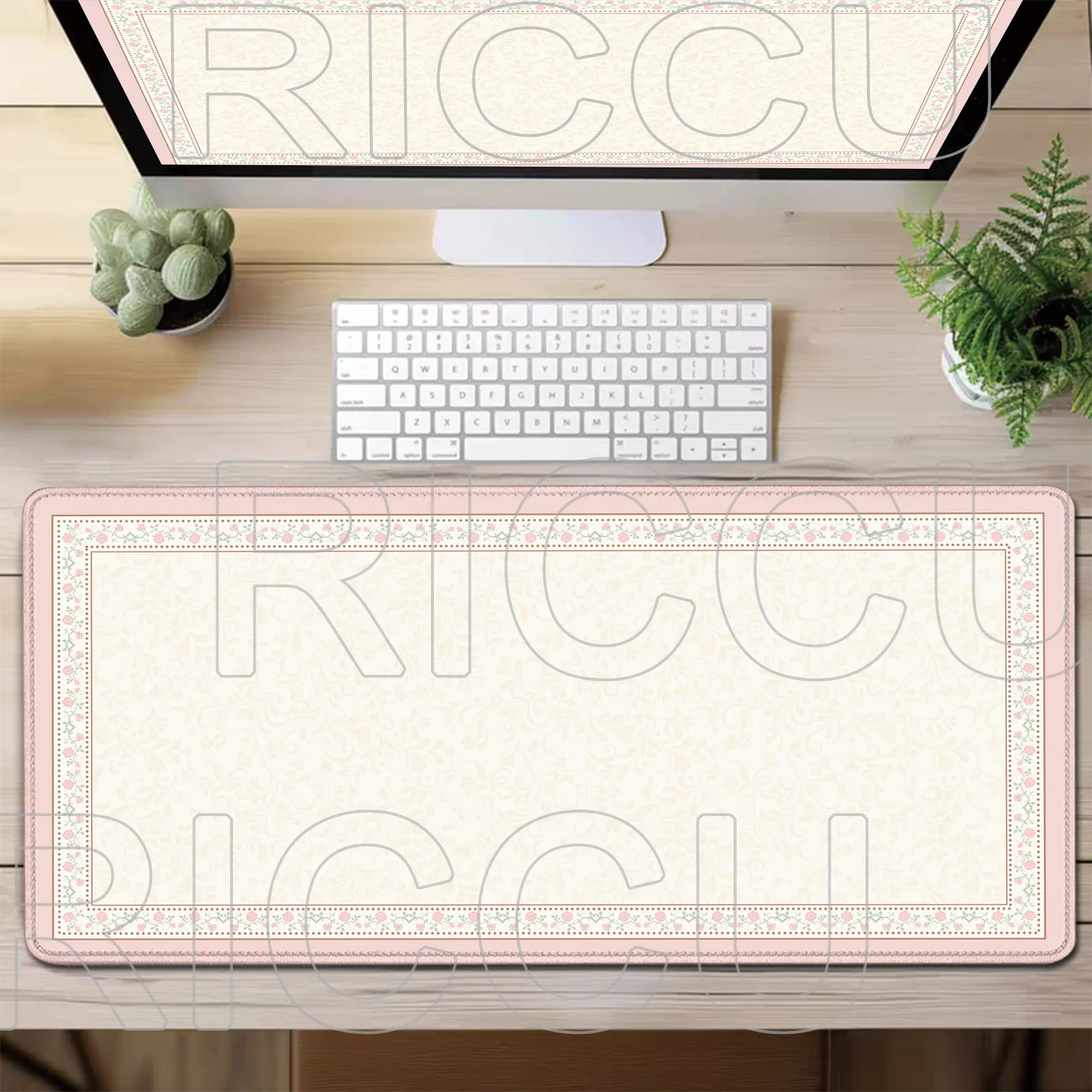 HD-Druck XXL Rosa Retro Blumenmuster Persischer Stil Design Mauspad Große Schreibtischunterlage PC Büro Gamer Tastatur Erweiterbare Mausmatte Tischset – Detail 1
