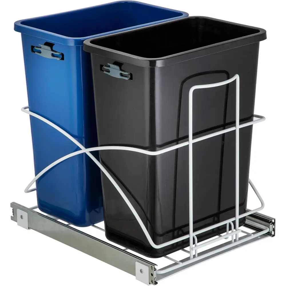 

15 Gallon Pull Out Dual Kitchen Trash Can or Recycling and Trash, Under Sink in-Cabinet Design, 58 Liter Total acity