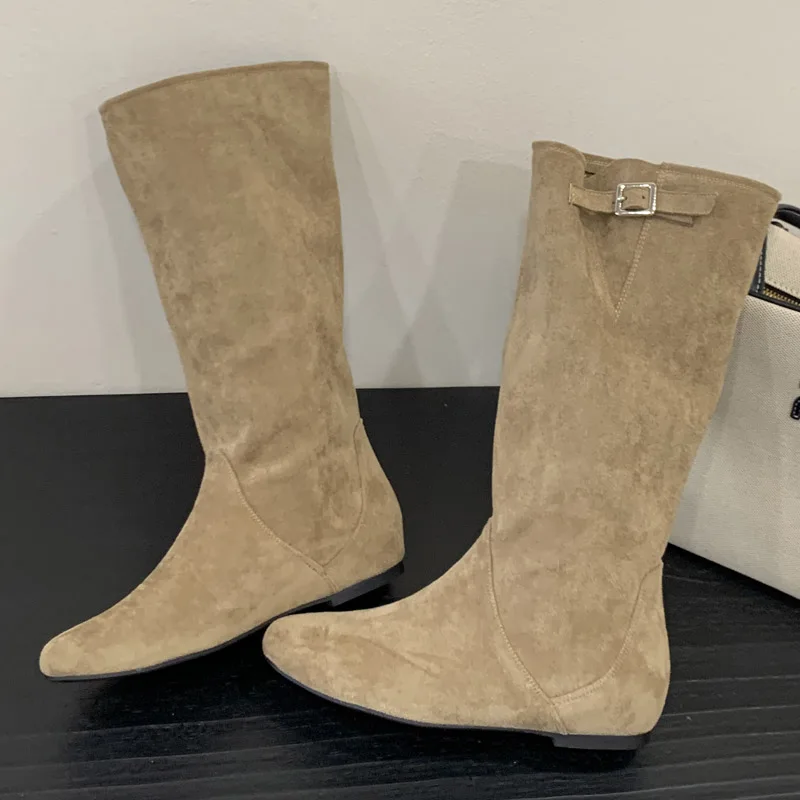 

Eilyken Punk Style Round Toe Woman Knee High Boots Fashion Low Flat Heels Ladies Shoes Autumn Winter Botas Largas De Mujer