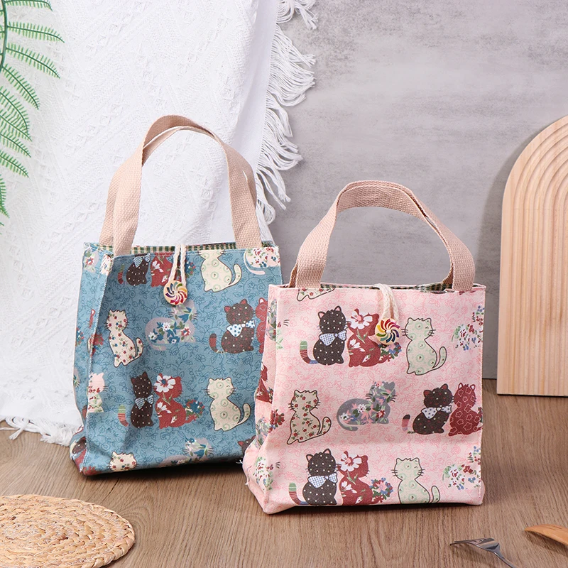 Canvas Bags Handbag For Women Shopper Tote Bag Japanese Style Cartoon Cute Cats Butterfly Small Eco-Friendly Tote Bag