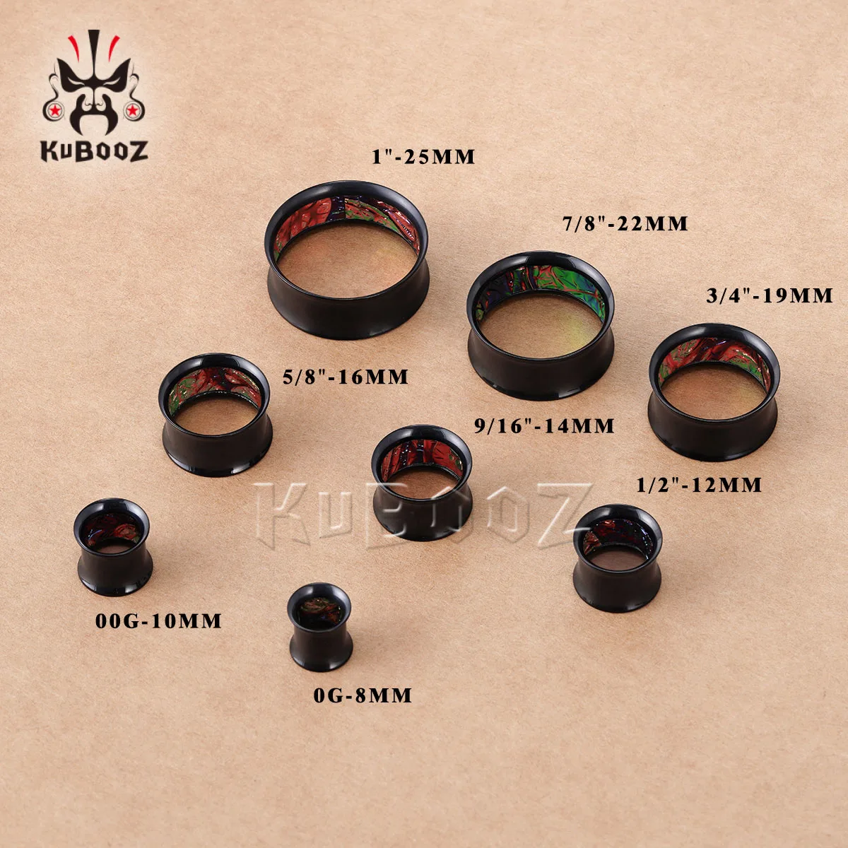 KUBOOZ Unisex Punk Double Flared Edelstahl Ohrstreckerschlaufen, schillernde Crackle-Innenohrtunnel, 2er-Set Piercing-Schmuck – Detail 4