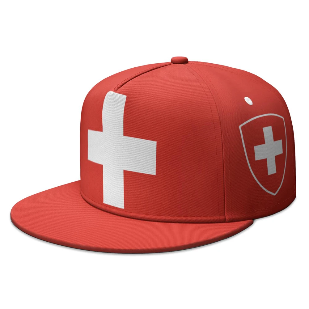 Switzerland Hip-hop Hat Custom Made Name Team Logo Flat Brimmed Cap Travel German Schweiz Nation Suisse Flag Photo Headgear