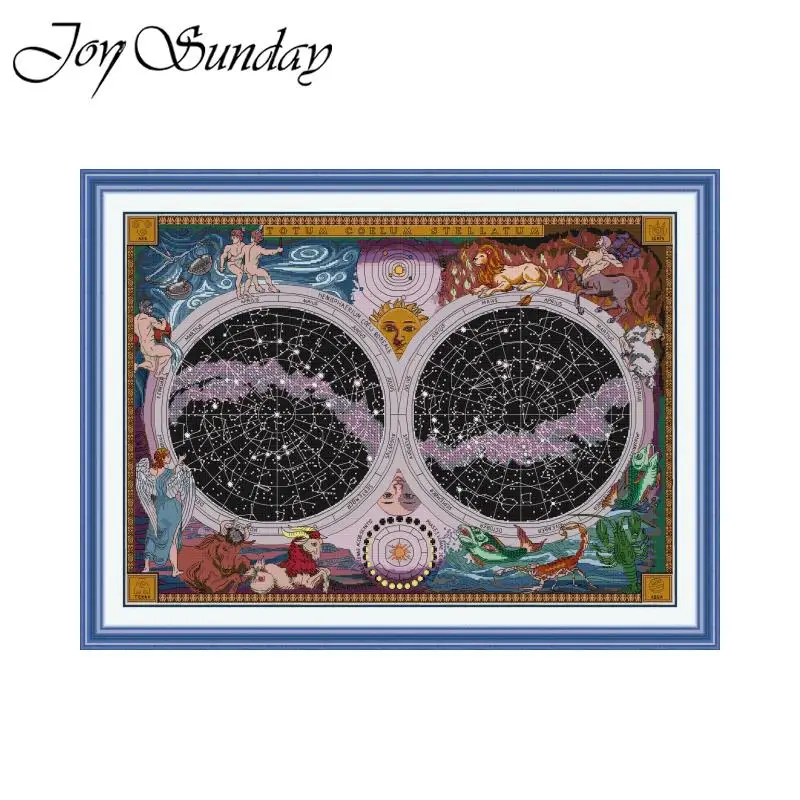 Joy Sunday Cross Stitch Kit Nighttime Star Chart HD Pattern Printed Counted Fabric Aida 16/14/11CT DIY Embroidery Set With Gift