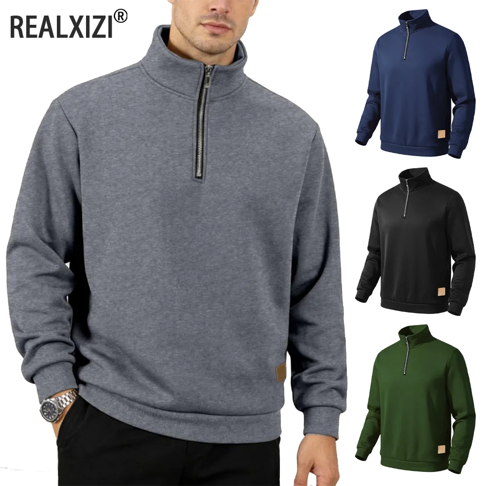 

Весенне-осенние мужские свитера на молнии, облегающие однотонные пуловеры с длинными рукавами, мужские повседневные толстовки, верхняя уличная одежда