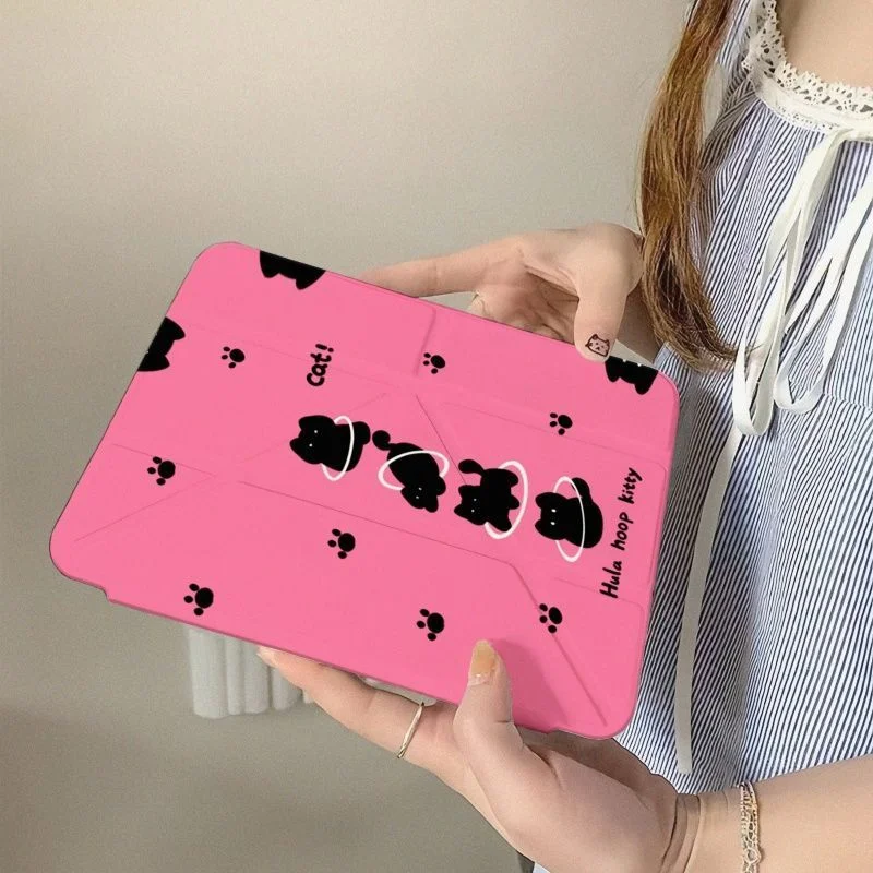 Cute Black Kitten Pink Tablet Cover For iPad Pro 11 12.9 13 M4 M5 9.7 10.2 Air 4567 Funda for Samsung Tab S7 S8 S9 11 Plus Cover