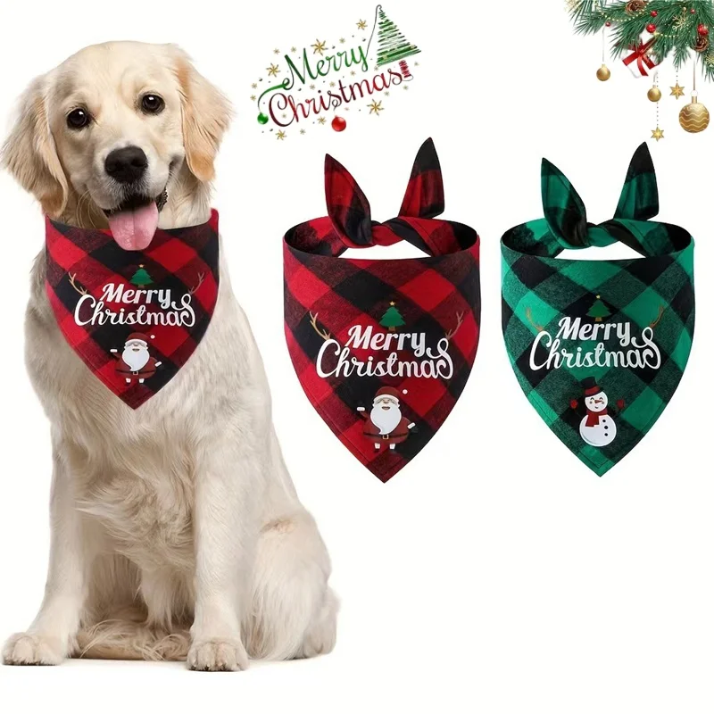 Christmas Pet Triangle Scarf Dog Bandanas Saliva Towel For Holiday Party Decoration Adjustab Scarf For Small to Large Sized Dogs