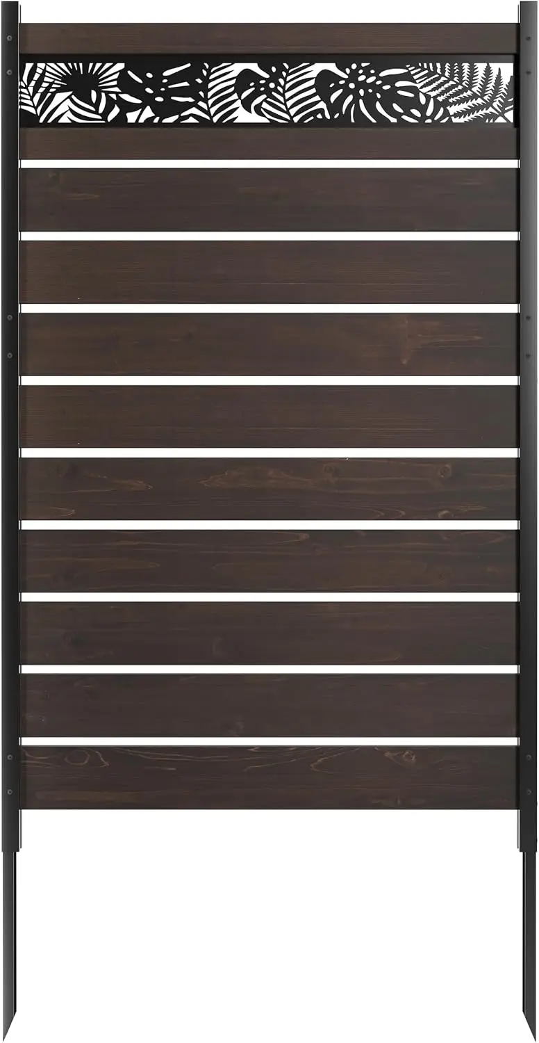 Wood Privacy Screen, No Dig Outdoor Fence,Dark Brown