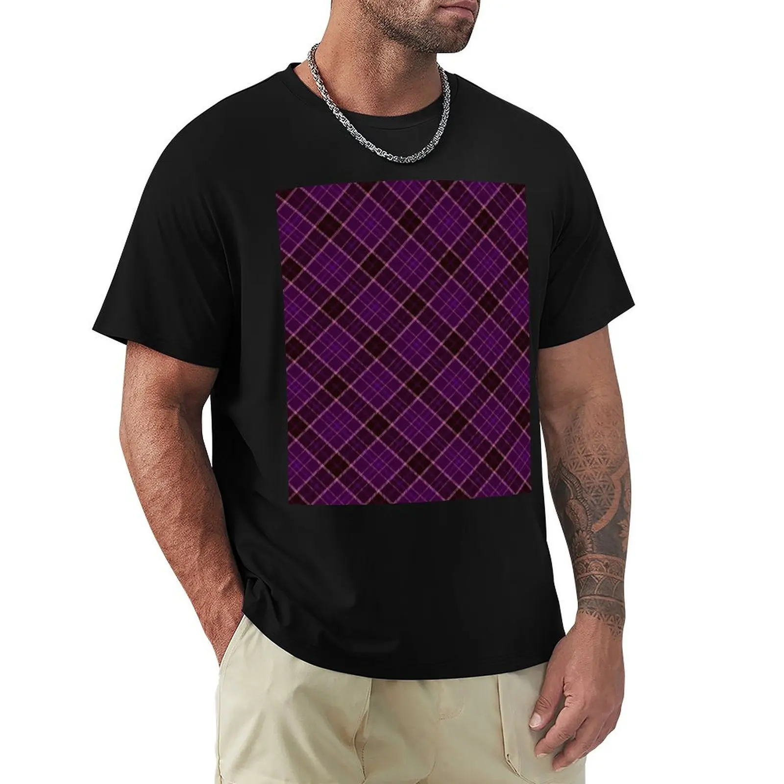 

Purple Tones and Pink Tartan Pattern T-Shirt Casual Daily Graphic Tee