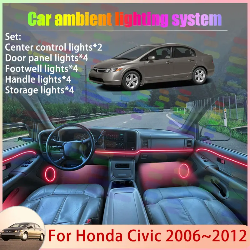 

For Honda Civic MK8 2006~2012 FA1-5 FK1-3 FD1-7 2/18 in 1 Car Atmosphere Light Lamp RGB Shade Ensemble Streamer Atmosphere Set