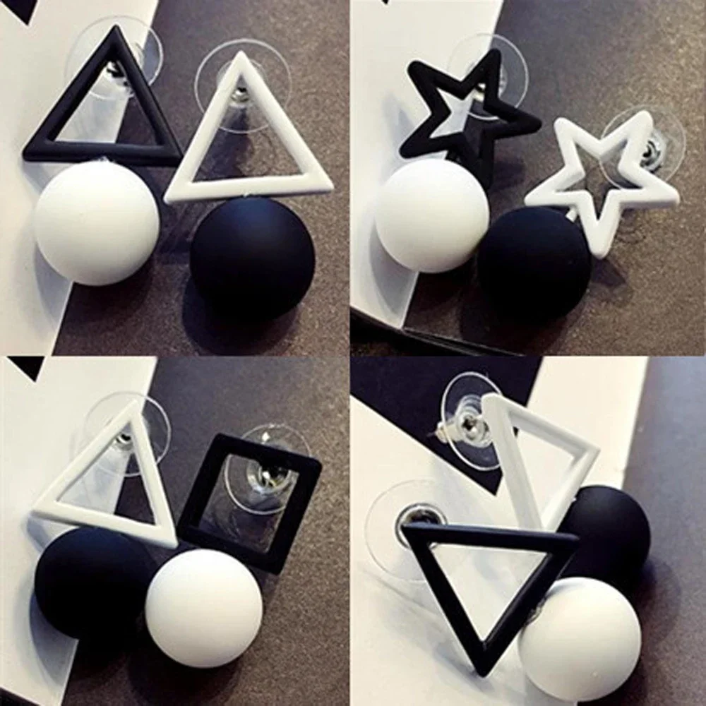 SUMENG 2024 New Black White Mixed Colors Hollow Square Pentagram Triangle Simple Ball Drop Earrings for Women Fashion Jewelry
