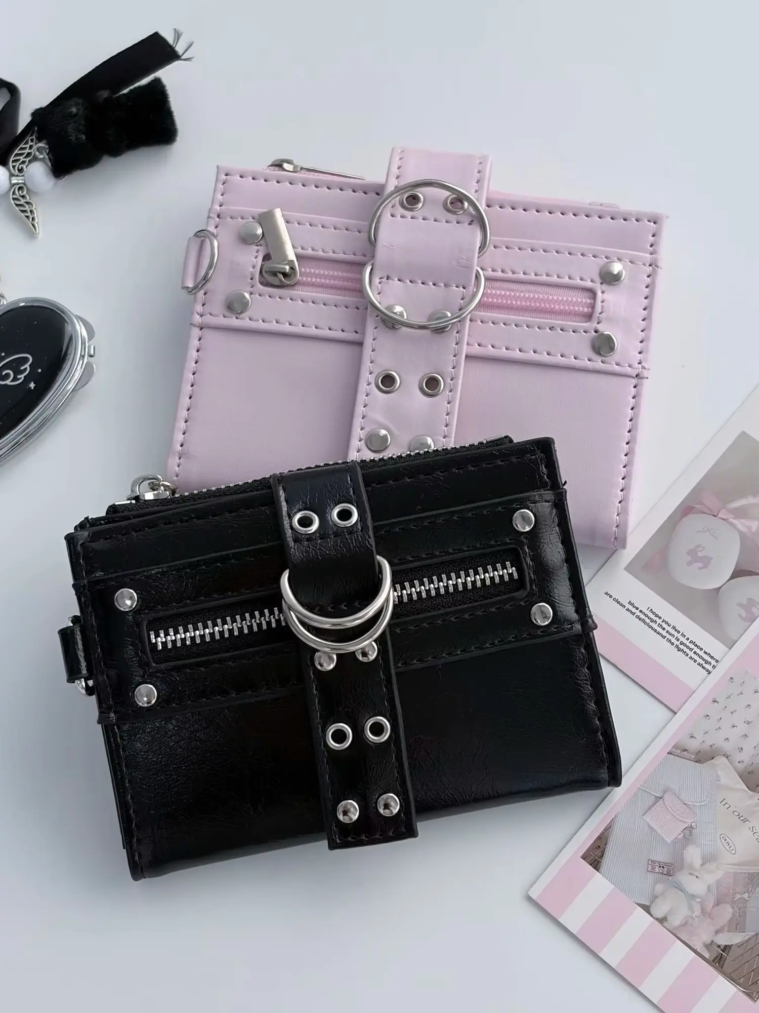 Koreanische Schwarze Pinkfarbene Leder-Münzbörse, Tragbarer Kartenhalter, Hochwertige Bankkarten-Aufbewahrungstasche, Reise-Münzbörse, Ins-Geschenk – Detail 4