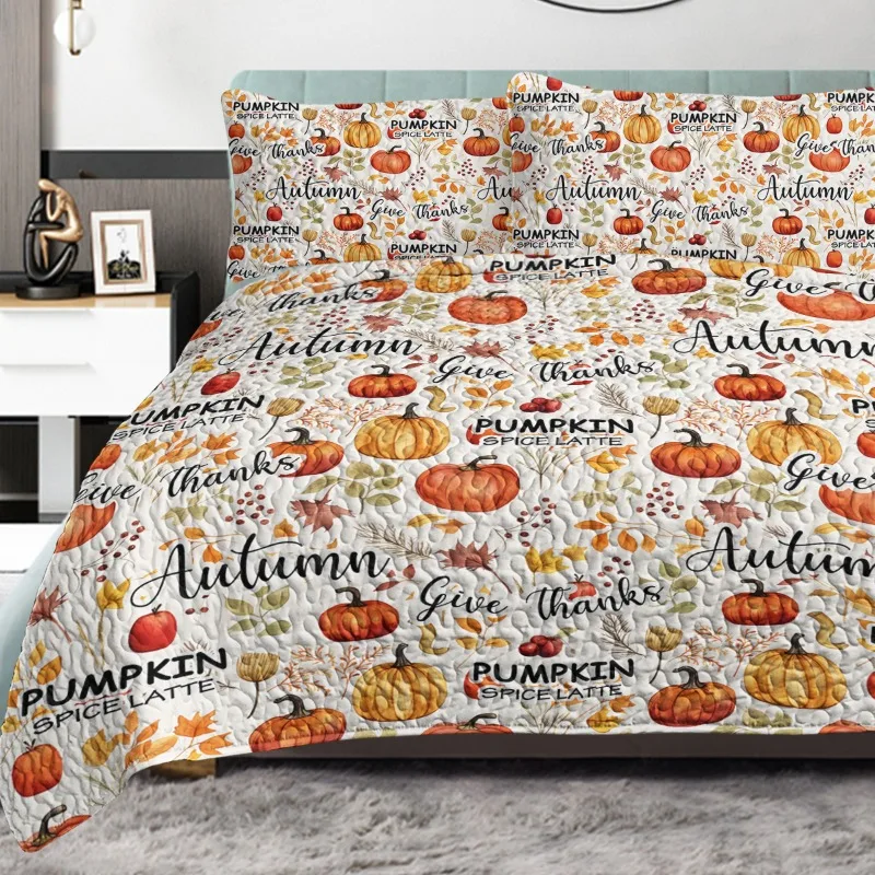 

Pumpkin Autumn Leaves All Season Quilt Machine Washable Coverlet Blanket For Summer Winter Home Bedding