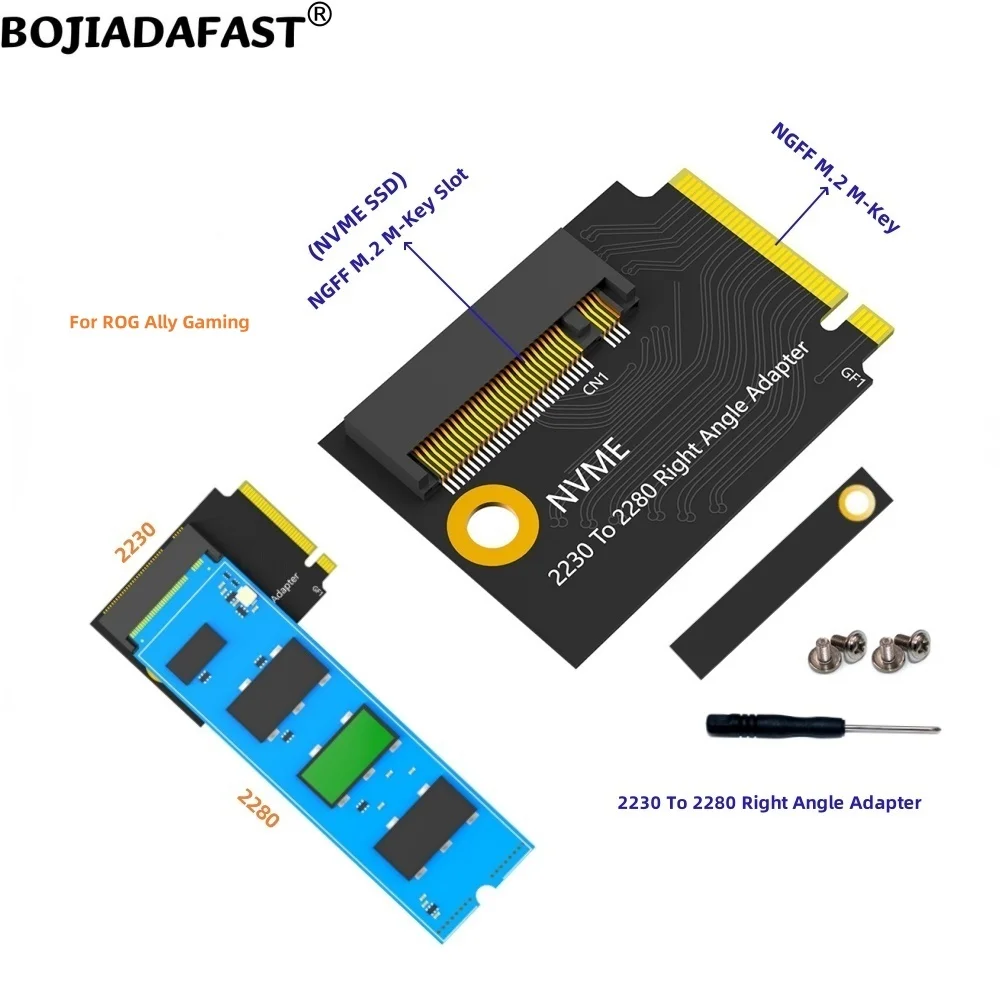 2230 Right Angle M2 M-Key Interface to 2280 NGFF M.2 Key B+M Key-M NVME SSD Adapter Card Support ROG Ally Gaming