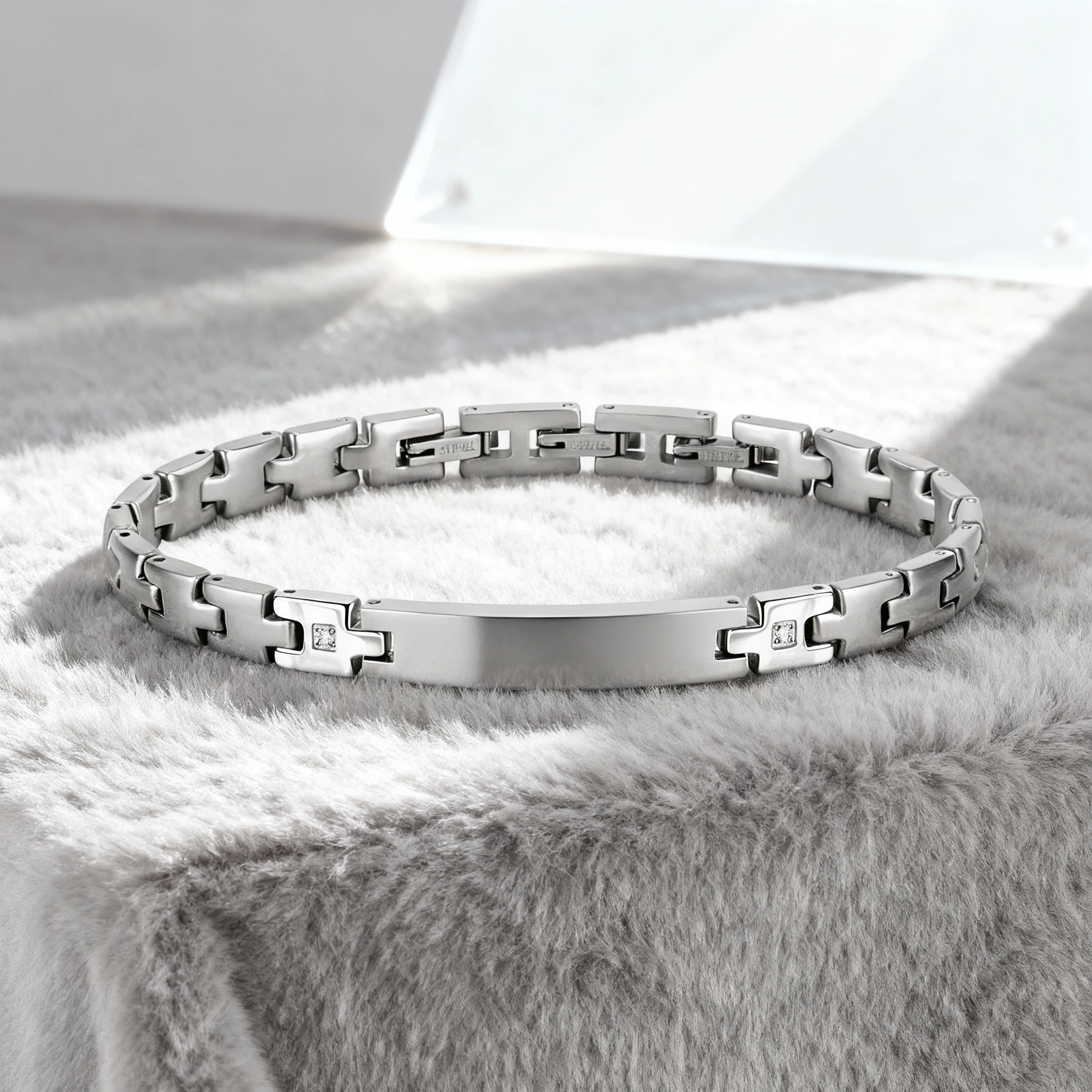 Runda Men's Stainless Steel Bracelet with Wrist Bands Embed Zircon Adjustable Size 22cm Fashion Bracelet Luxury Brand for Men - Image 4