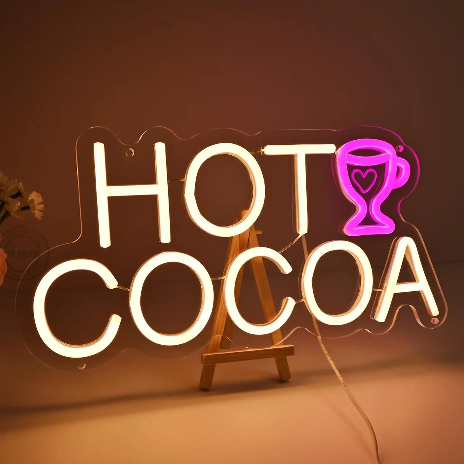 Hot Cocoa Neon Sign Dimmable LED Light for Chocolate Bar Shop Winter Party Office Birthday Wall Decor Commercial Business Sign
