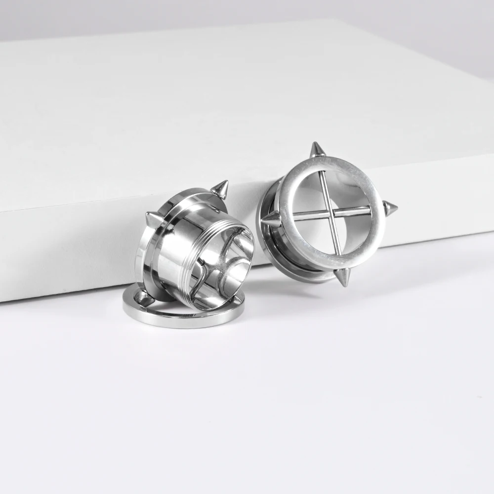 2pcs Tone Cross Arrow Spike 316 Steel Pulley Ear Cuff Punk Gauges Ear Plugs Tunnels Lobe Piercing Trendy Unisex Body Jewelry