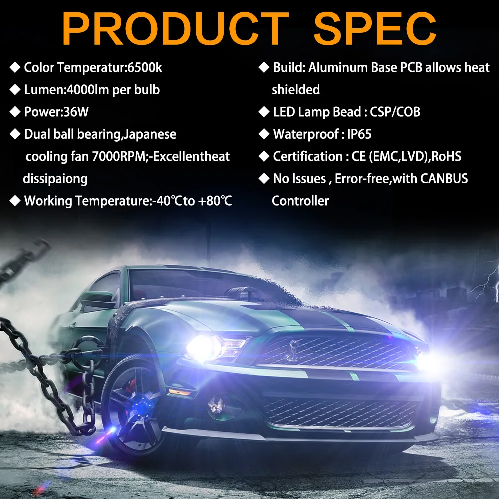 H7led ريال عالية الطاقة H11 H4 LED المصابيح الأمامية H7 CANBUS لمبة H1 HB3 9005 HB4 9006 H8 72 واط مصباح سيارة 12 فولت أضواء لمصباح الضباب التلقائي #6