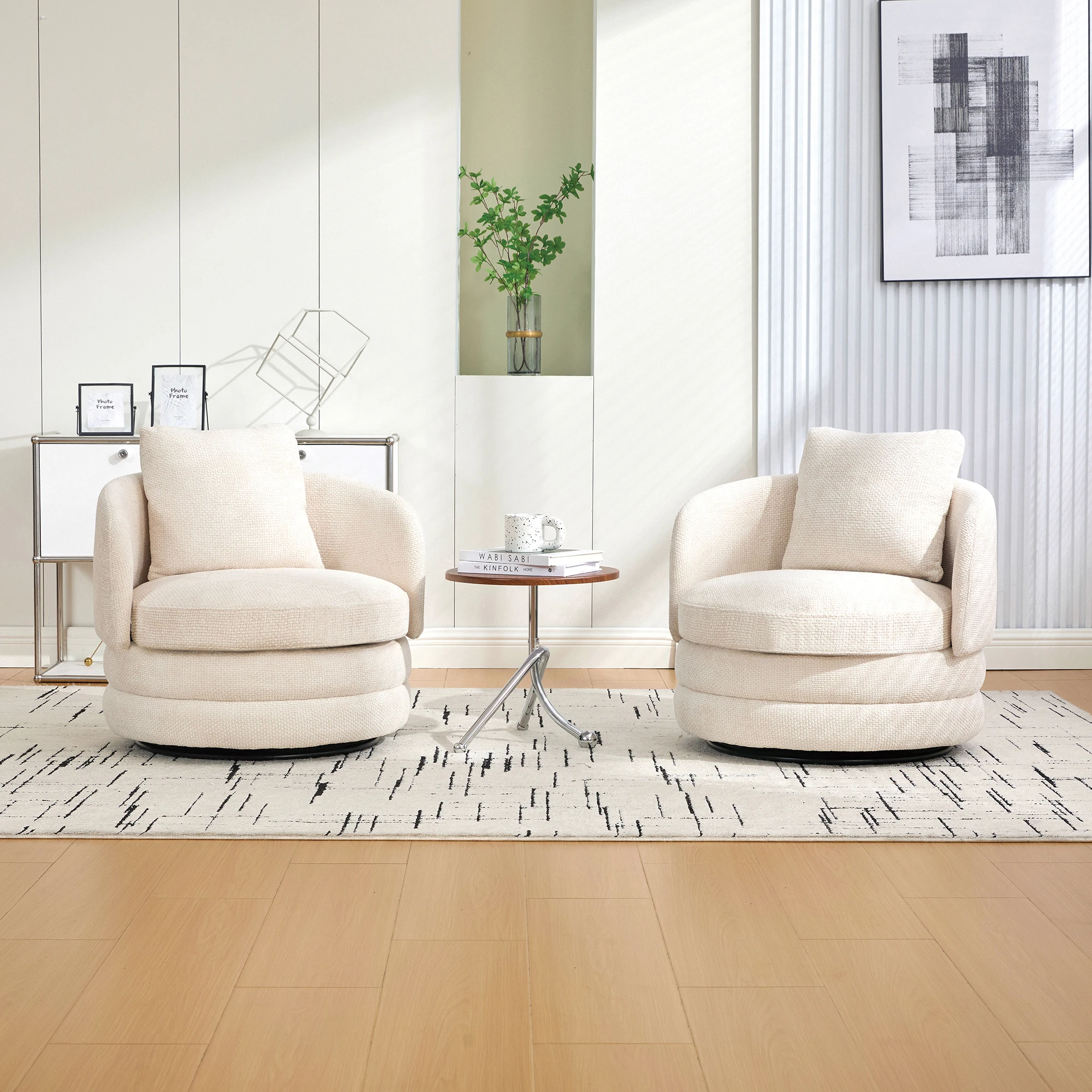 !@Modern 360 Swivel Barrel Accent Chair Chenille Upholstered Soft Comfy Armchair Living Room Wood Legs