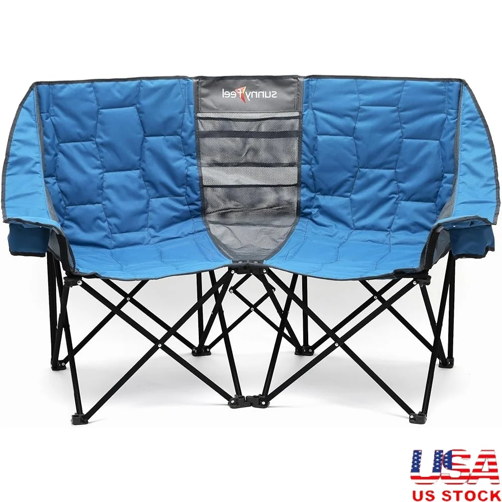 

Folding Double Camping Chair Heavy Duty Portable Loveseat with Cup Holders Storage Outdoor Beach Lawn Travel Picnic