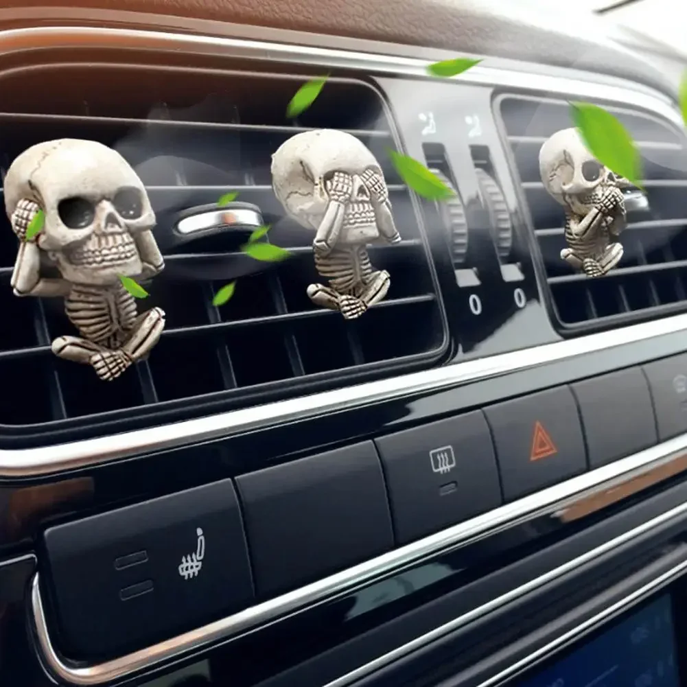 3Pcs Bone Skull Car Air Freshener Vent Clip Human Body Skeleton Aromatherapy Resin Car Perfume Diffuser Car Smell Diffuser