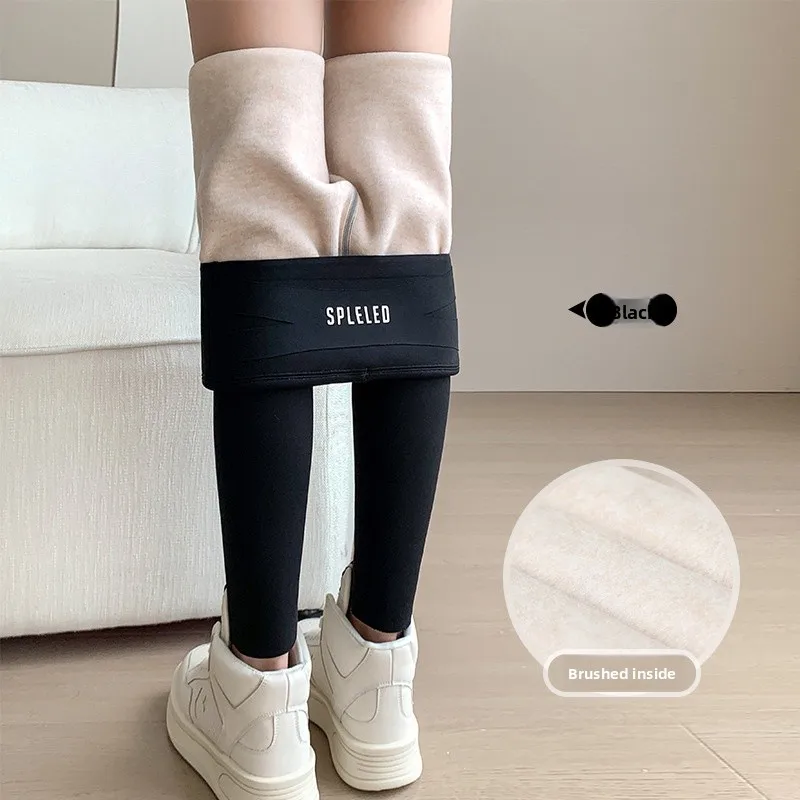 

Женские зимние утепленные брюки для йоги на флисовой подкладке с высокой талией, длинные, с дизайном под цвет кожи, базовый слой