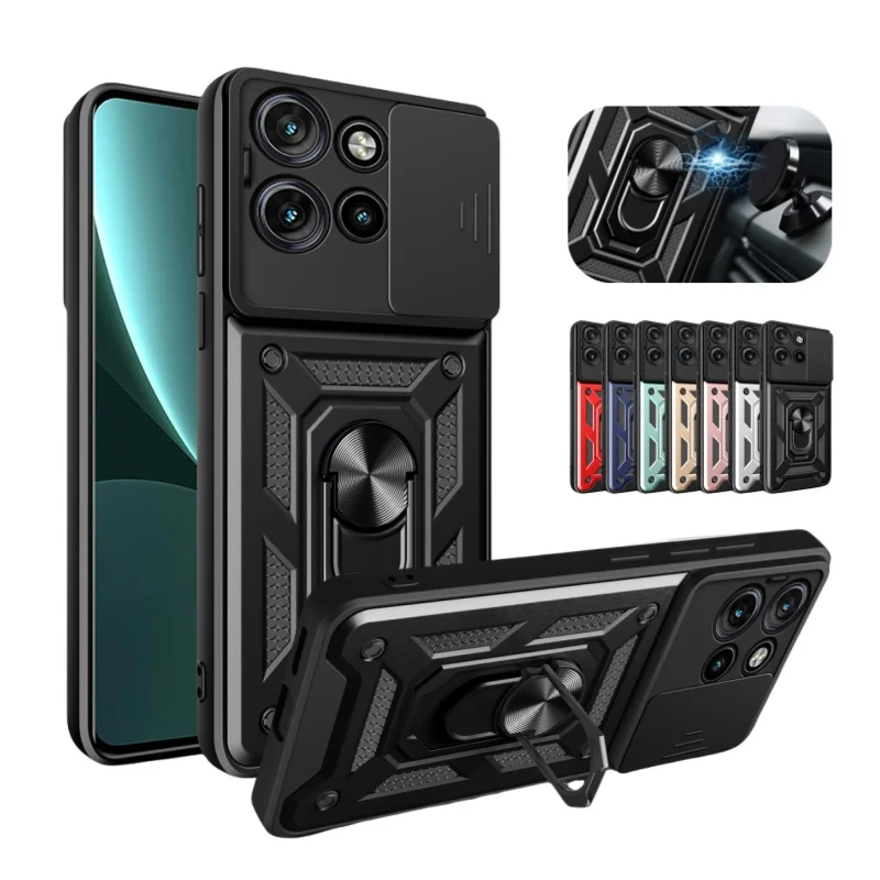 For Motorola Moto Edge 50 Neo 5G Case Slide Camera Protection Shockproof Armor Cover For Moto Edge50Neo Car Magnetic Ring Funda