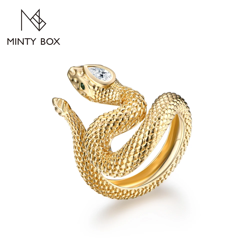 MINTYBOX Moissanite Snake Rings For Women Men S925 Sterling Silver Adjustable Open Ring Punk Hip Hop Style Luxury Party Jewelry