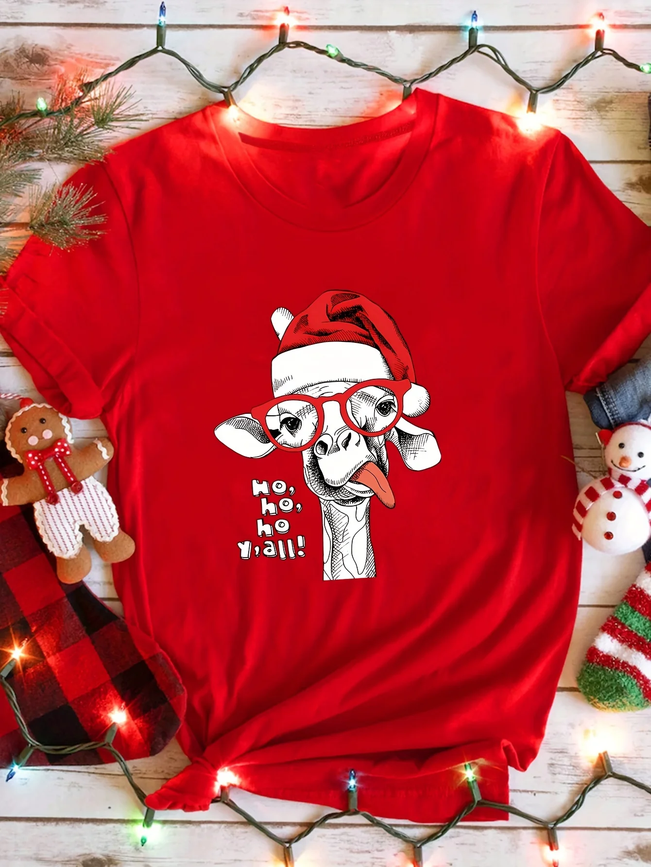 Funky Christmas Deer Head Print T-shirt Casual Short-sleeved Crewneck Top Women's Wear Harajuku Sleeve Casual Aesthetic Clothe