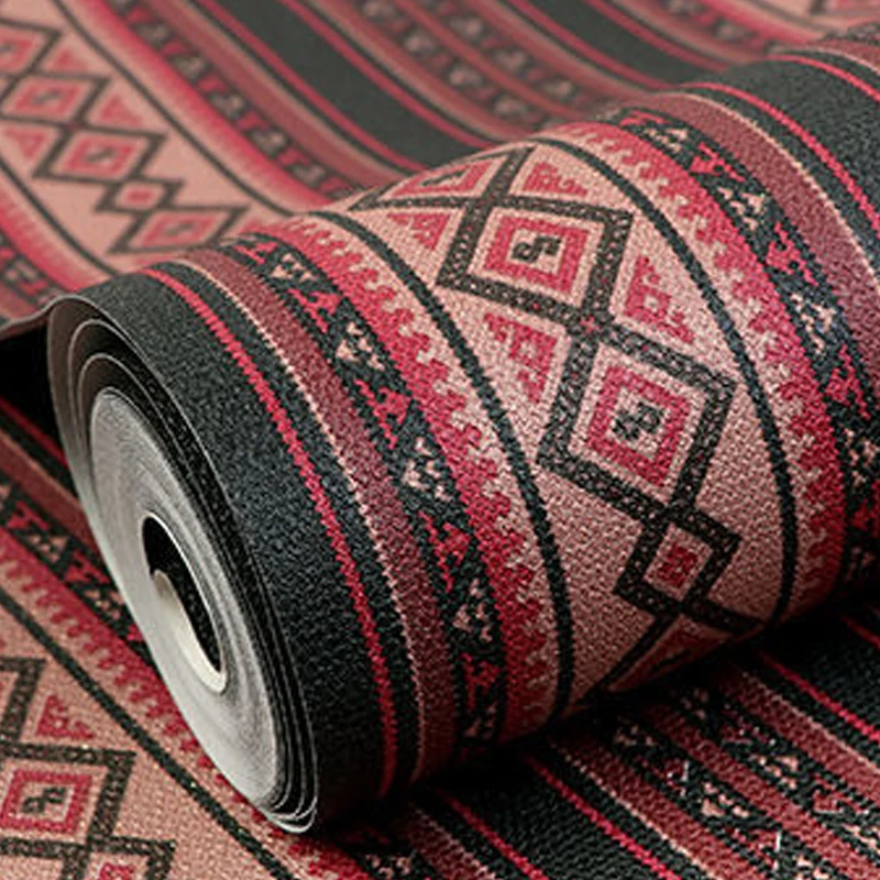 Nordic Striped Wallpaper Retro Blue Beige Red Living Room Bedroom Hotel Background PVC Waterproof 3D Geometry Grid Wall Paper