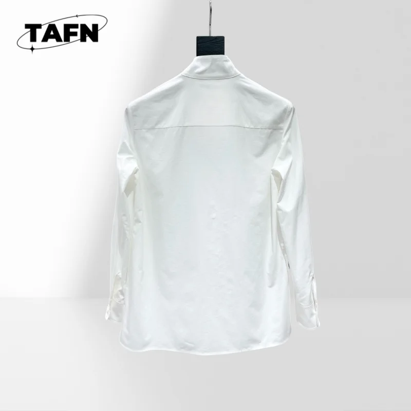 المرأة قميص أبيض كلاسيكي زر بلوزة المرأة الطبقات قميص الشيفون كم طويل بلوزة طويلة الأكمام مريحة FitAH0163