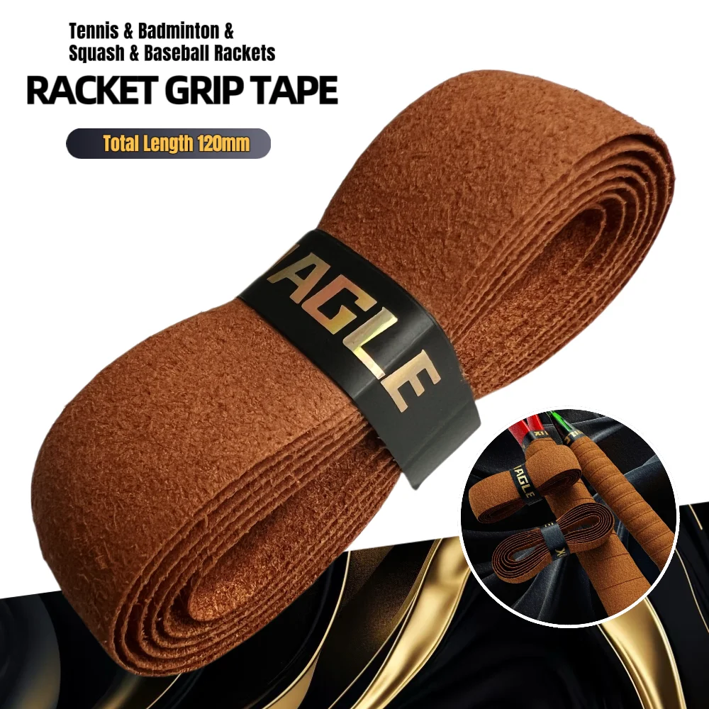 120mm Tennis Badminton Racket Grip Tape Brown Durable PU Synthetic Leather Sweat-Absorbing Non-Slip Shock-Absorbing