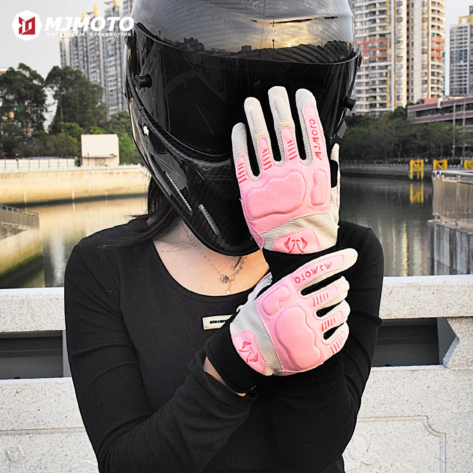 

MJMOTO брендовые женские мотоциклетные перчатки, летние перчатки для мотоцикла с полным пальцем, розовые перчатки с сенсорным экраном, мотоциклетное оборудование для мотокросса, S-XL