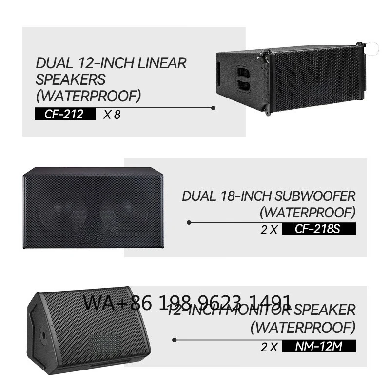Dual 12 Inch Line Array System Full Set Subwoofer Audio Processor for Church Stage Party Concert Event