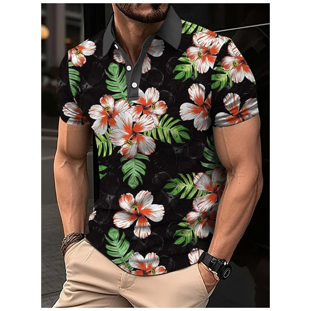 Hawaii Vacation Polo summer Polo Shirts for Men Fashion T-Shirt Casual 3D Prints Colorful Flowers Short Sleeve Polo for Men tops