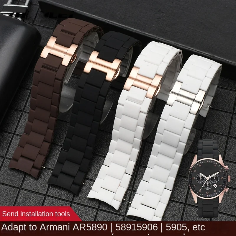 Steel in Silicone Watchband for Armani watch AR5890 AR5889 AR5858 AR5920 AR5868 AR8023 5905 Watches Band man woman 23mm straps