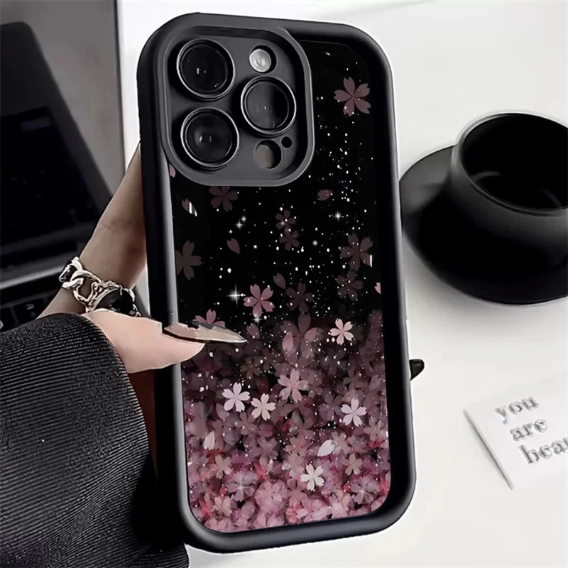 Sakura Soft Phone Case For iPhone 14 13 11 12 15 Pro Max Plus XR 7 8 Plus SE 2022 X XS Max 12 Mini Shockproof Cover