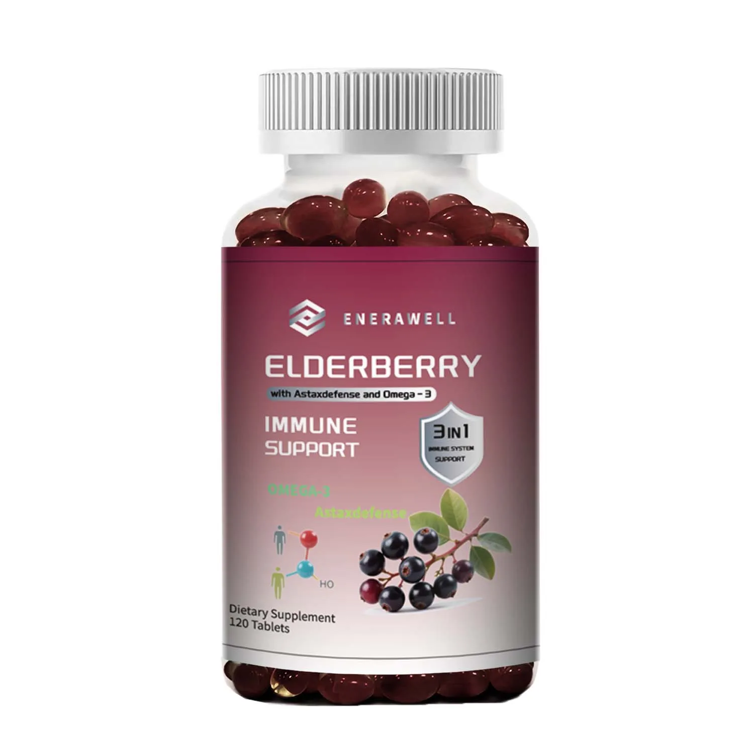 Elderberry - Immune Boost, Antioxidant, Healthy Skin, Promotes Joint Health, with Omega-3 - 120 Capsules