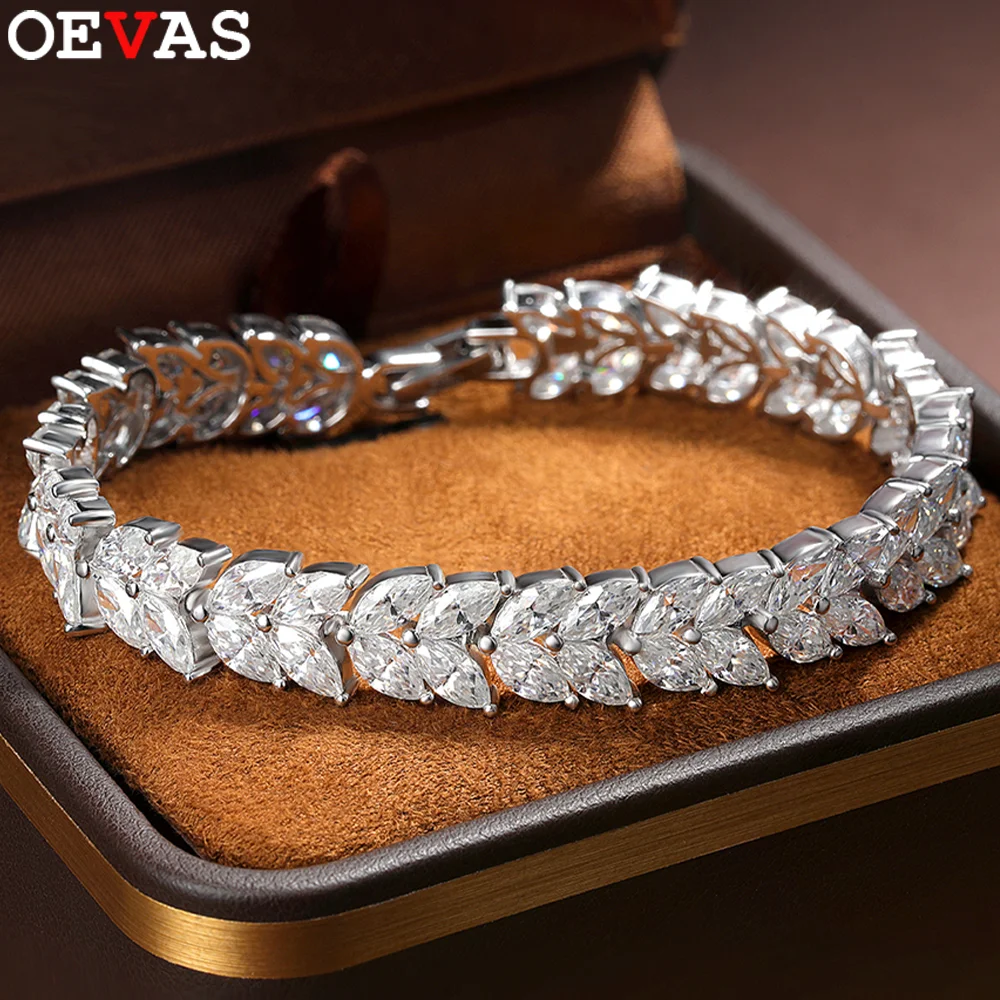 

OEVAS Marquise Cut Full Moissanite Bracelet for Women S925 Silver Certified Lab Diamond Luxury Bridal Wedding Fine Jewelry Gifts