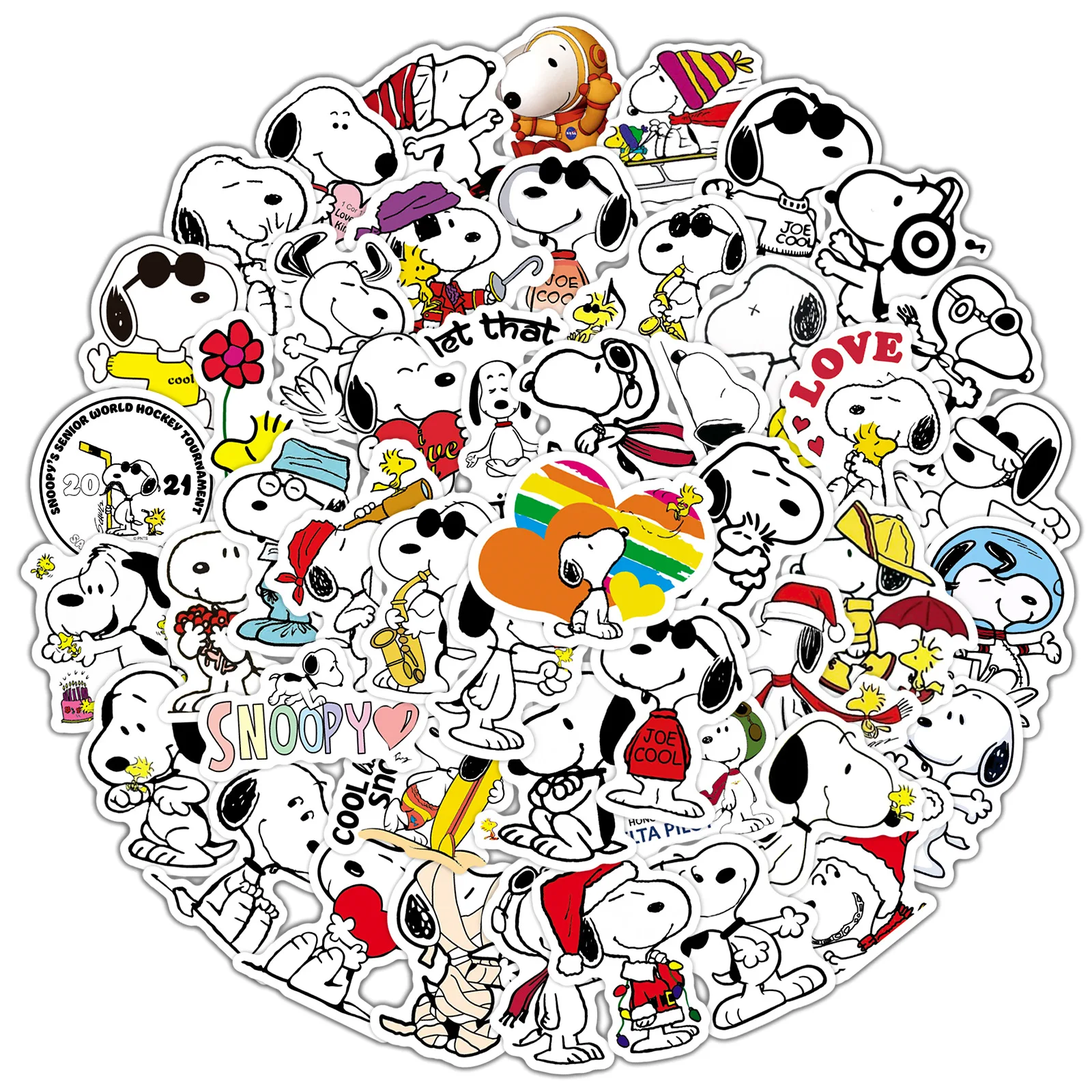 50Pcs Cute Dogs Snoopy Cartoon Stickers, Lovely Dog Character Sticker for Water Bottles, Vinyl Stickers for Kids Teens Adults