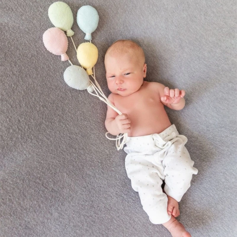 Newborn Photography Props Balloon Clouds Set Handmade Wool Felt Star Moon Baby Jewelry Home Party Decor Infant Photo Backdrop