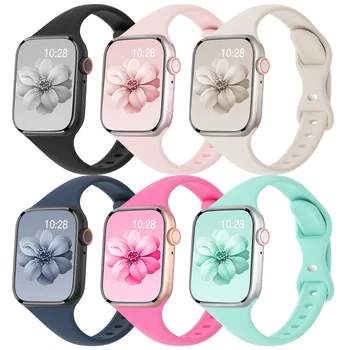 สายซิลิโคนบางสำหรับสายคาด Apple Watch 45มม. 44มม. 40มม. 41มม. 42-38มม. สายรัดข้อมือแบบสปอร์ต iWatch Series 8 7 SE 3 4 5 6 9 ULTRA 2 49มม.