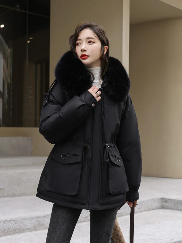 Vielleicht 2023 New Autumn Winter Women Cotton Padded Jacket Casual Fur Hooded Parkas Coat Wadded Clothes Women Warm Outwear