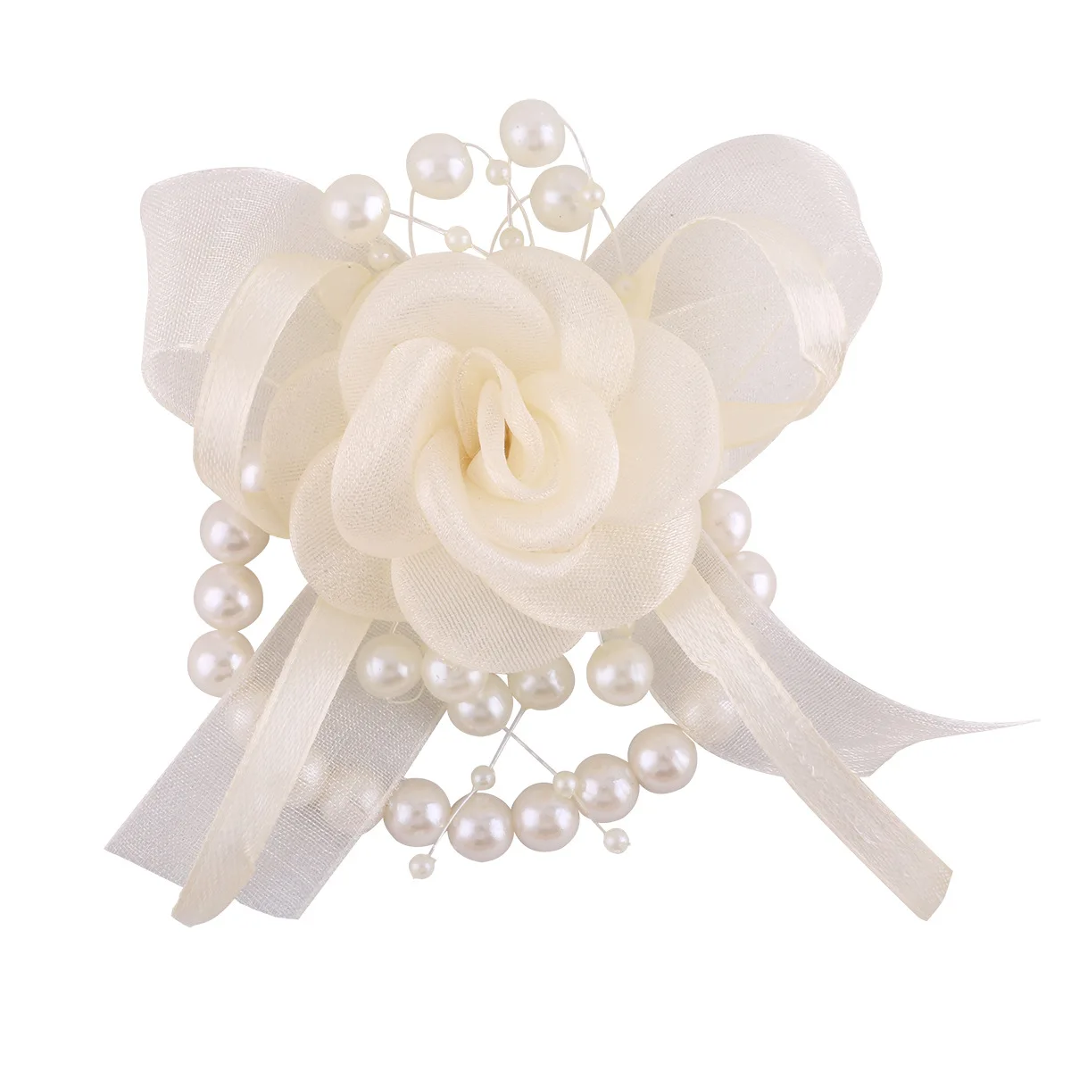 Corsage de Poignet en Perles Crème, Fleurs Artificielles, Accessoires de Mariage pour Demoiselle d'Honneur