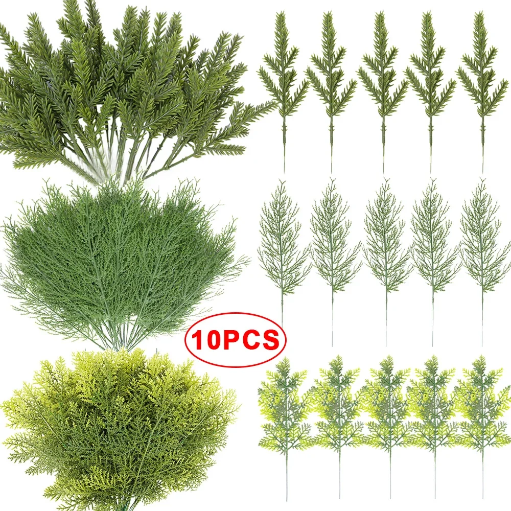 10/1Pcs Artificial Pine Branches Christmas Fake Green Plants Pine Leaves DIY Garland Xmas Tree Ornaments New Year Party Decors