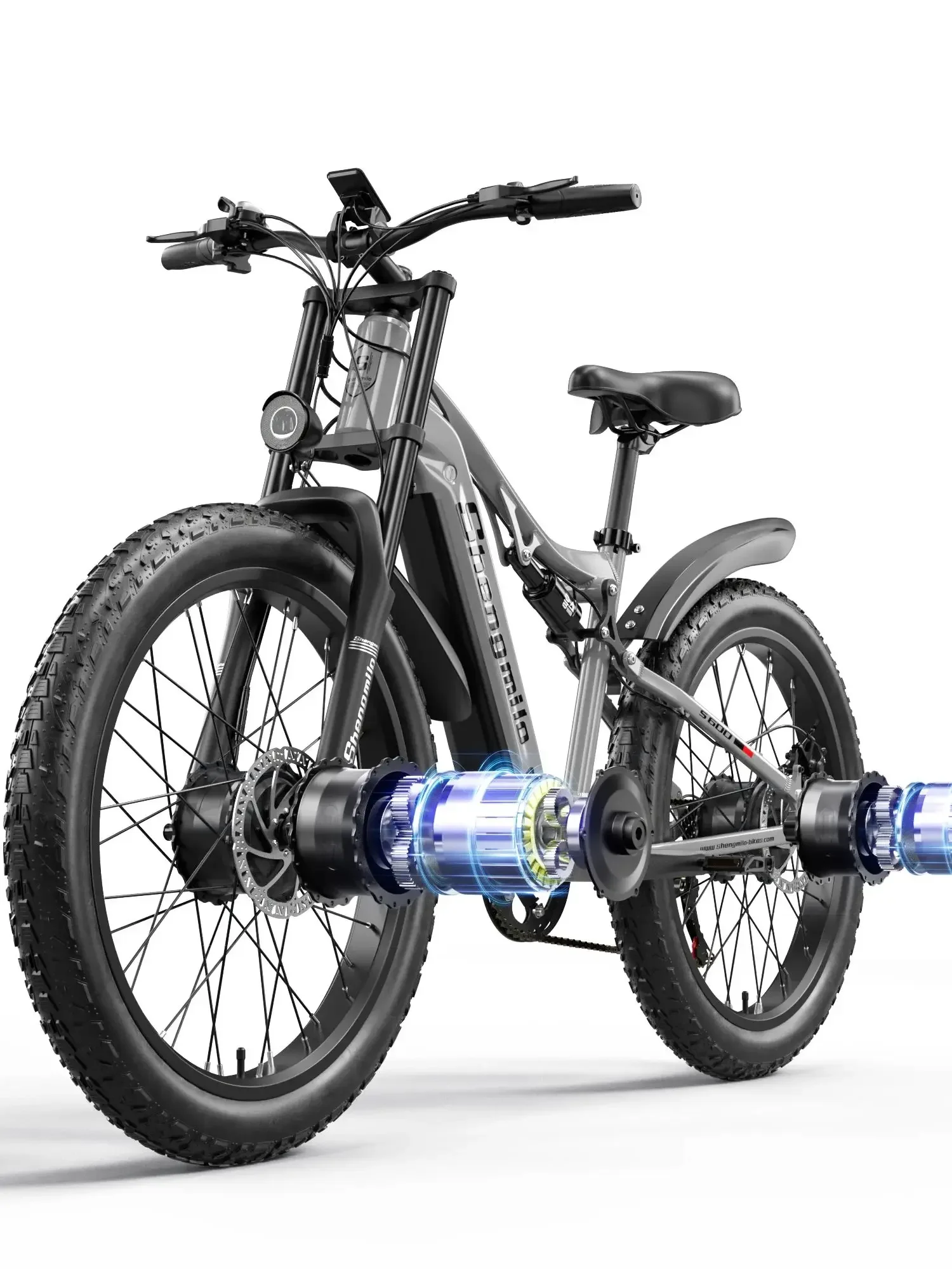 Shengmilo S600 E-Mountainbike für Erwachsene mit zwei Motoren, 48V840WH Akku, 26 Zoll Fat Tire, All-Terrain-Fahrrad