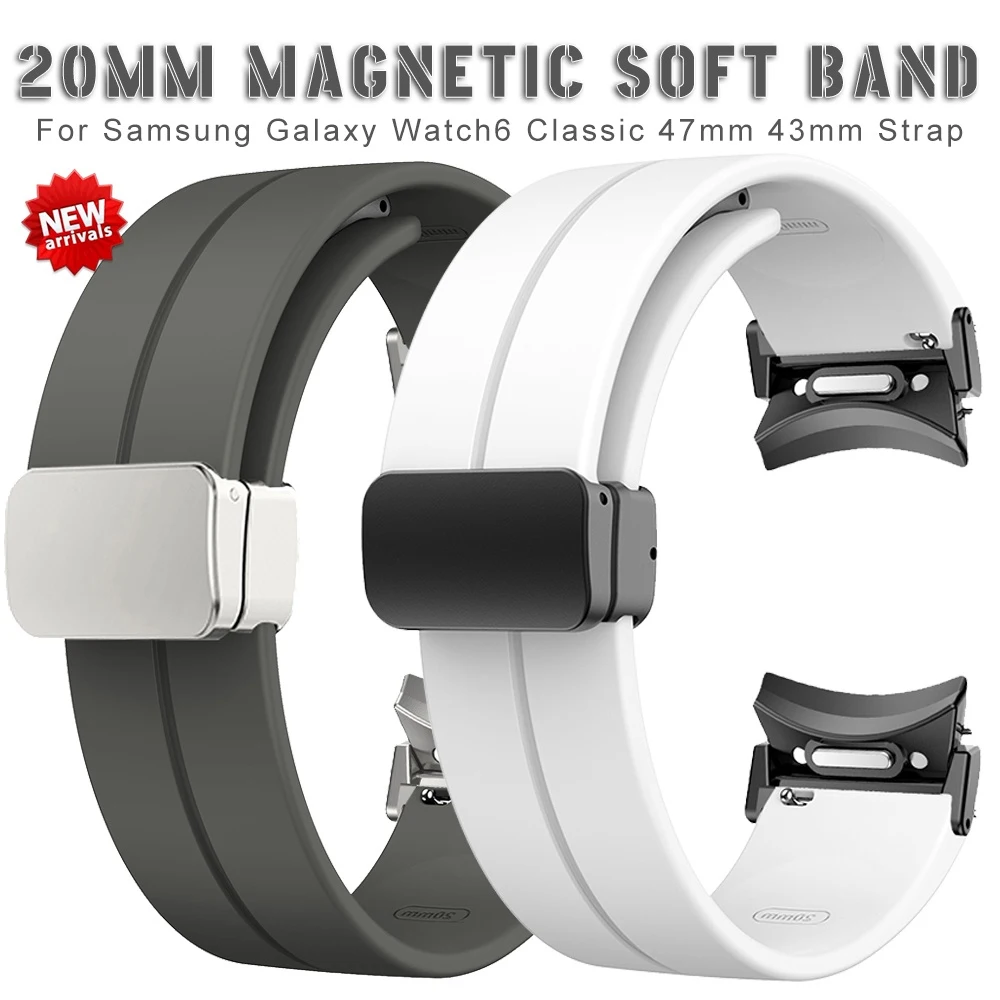 Magnetische Siliconen Band Voor Samsung Galaxy Watch6 44Mm 40Mm Sport Horlogeband 20Mm Band Galaxy Watch 6 Classic 43Mm 47Mm