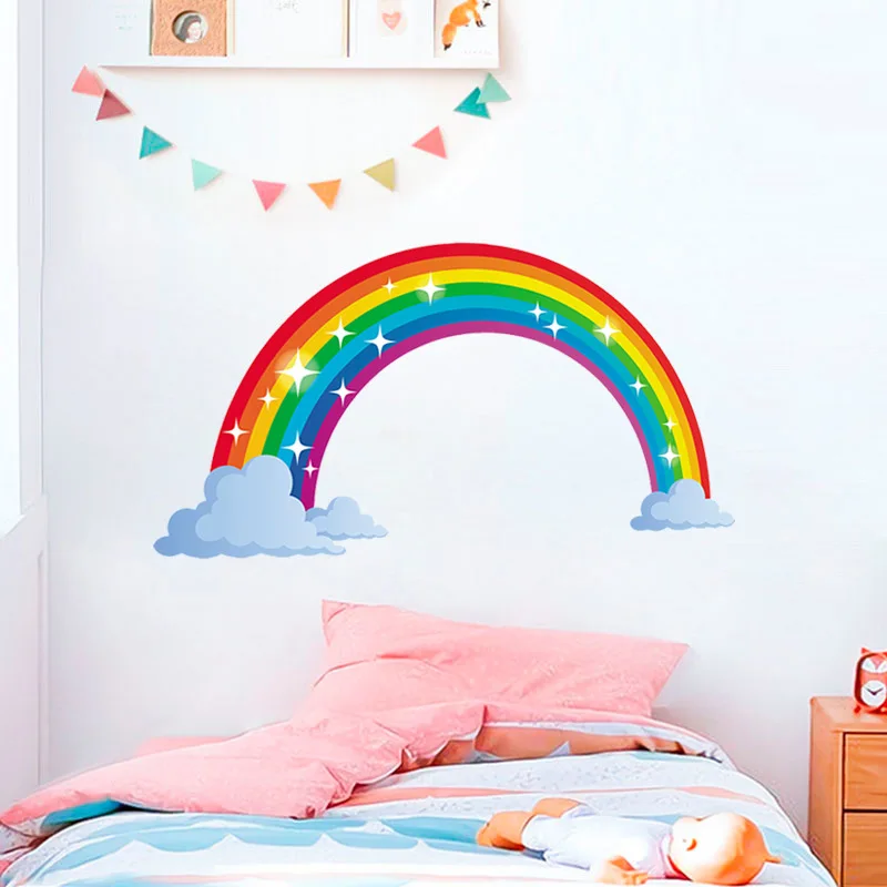 Cartoon rainbow clouds decorate the living room background wall stickers Room bedroom kindergarten self-adhesive wall stickers